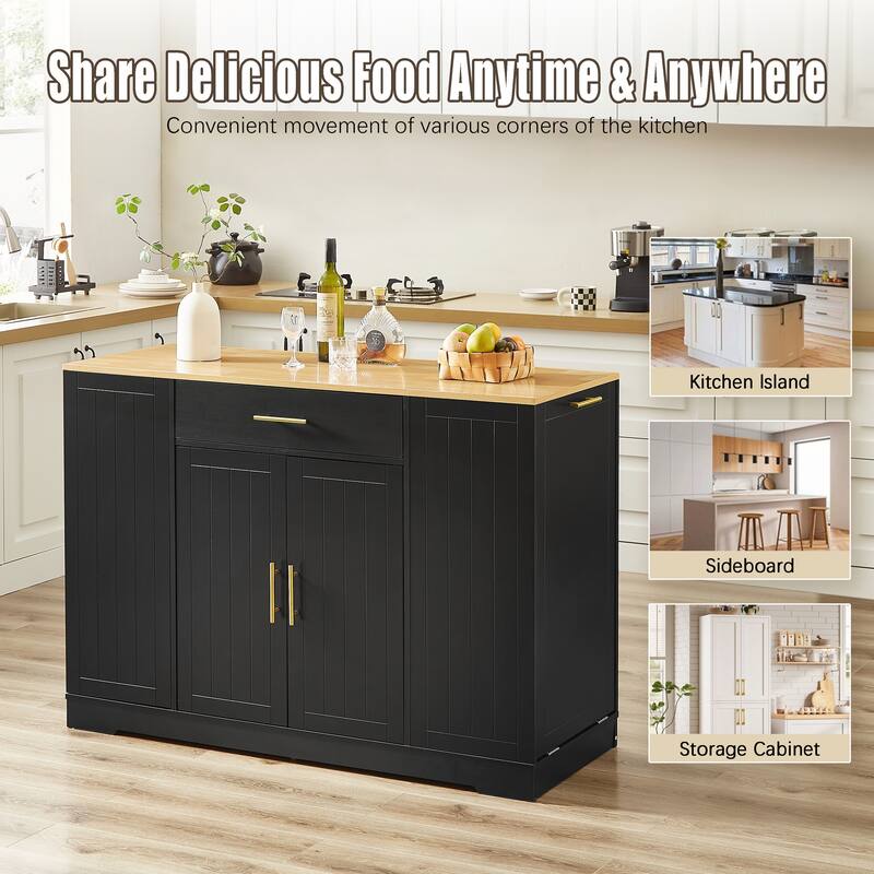 53inch Kitchen Storage Islands with Drawers and Trash Can Storage