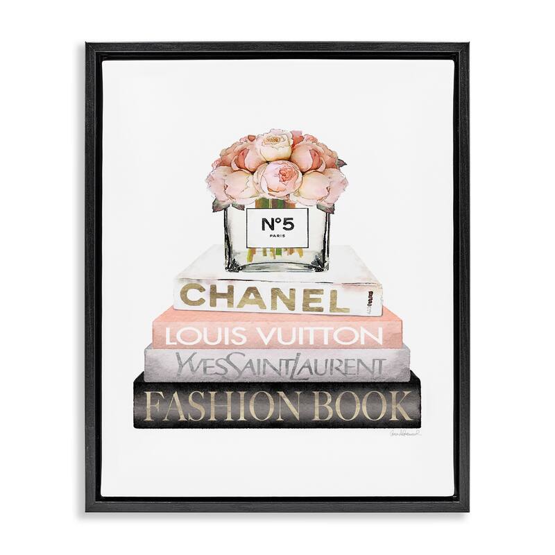 Stupell Pink Fashion Book Stack Framed Floater Canvas Wall Art Design by Amanda Greenwood - 17 x 21 - Black