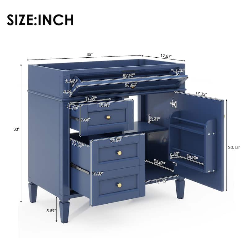 (Base Only)Modern Bathroom Storage Vanity Base with 2 Drawers and a Tip-out Drawer
