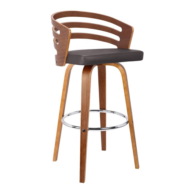 Brown Fabric Swivel Counter Height Bar Chair with Walnut Finish and Footrest - 19.5” x 19” x 35” (D x W x H) - Multi