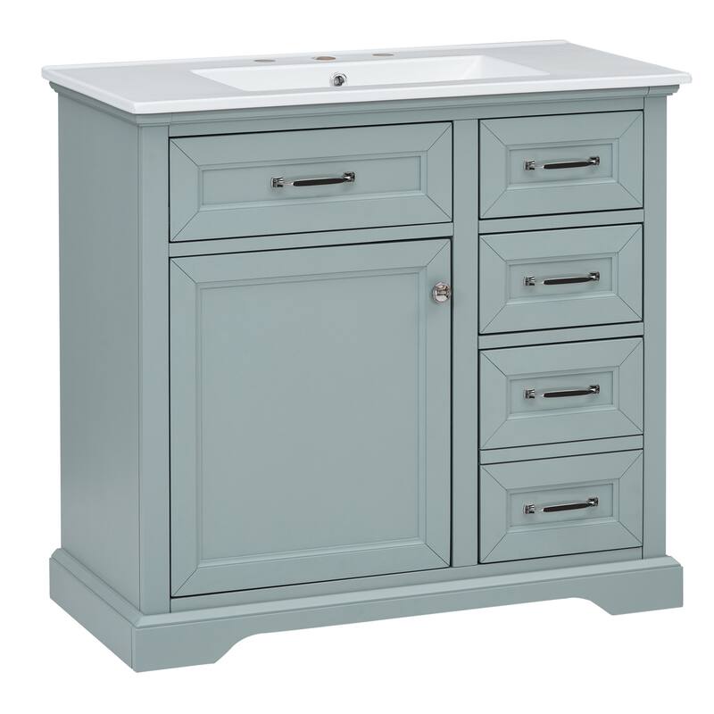 36" Bathroom Vanity Set with Ceramic Undermount Sink,2 Tip-Out Drawers