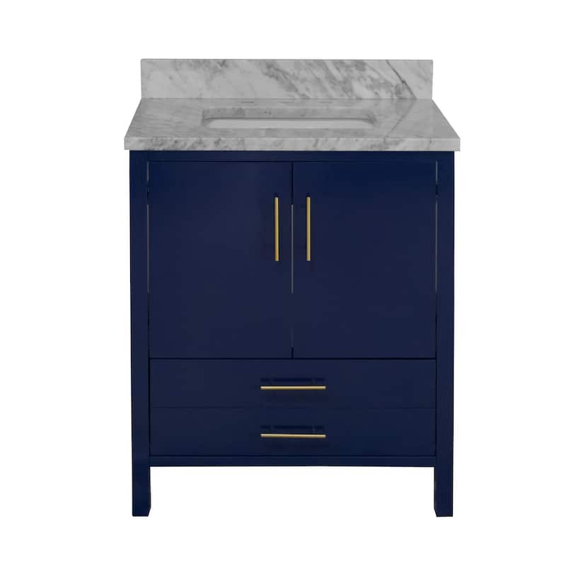 KitchenBathCollection California 30" Bathroom Vanity with Carrara Marble Top