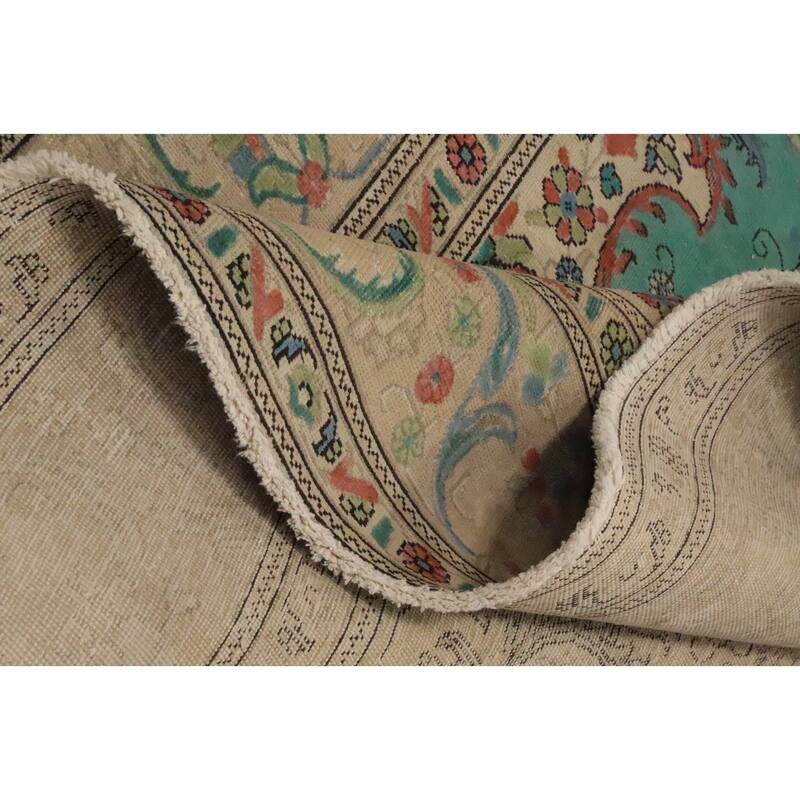 Hand Knotted Oriental 100% Wool Carpet Traditional Floral Green Tabriz Area Rug - 10' 11'' X 8' 3''