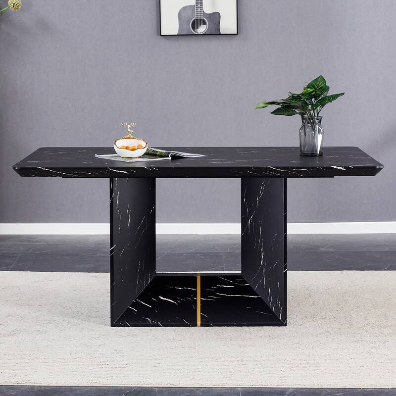 Roomfitters Modern Dining Table with Black Marble Look MDF Top for Elegant Dining or Entertaining Guests, Black