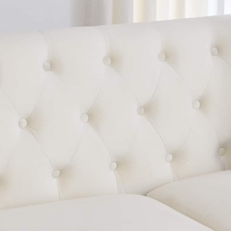 77" Velvet 3-Seater Sofa with Nailhead Arms and 2 Pillows