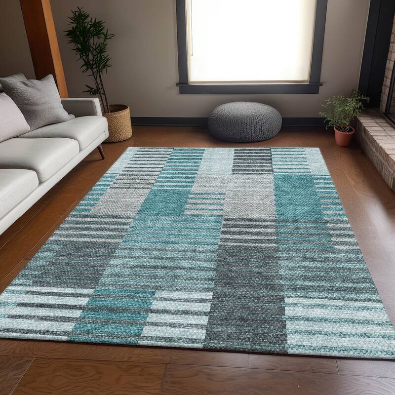 Premium Washable Super Soft Geo Stripe Mayfield Rug - Teal - 8' x 10' - Rectangle