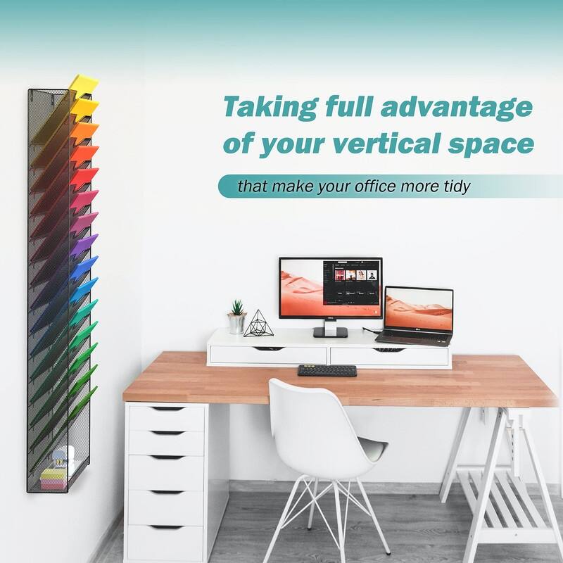 16-Tier Wall Mounted Hanging File Organizer - 12.75"L x 4"W x 40"H