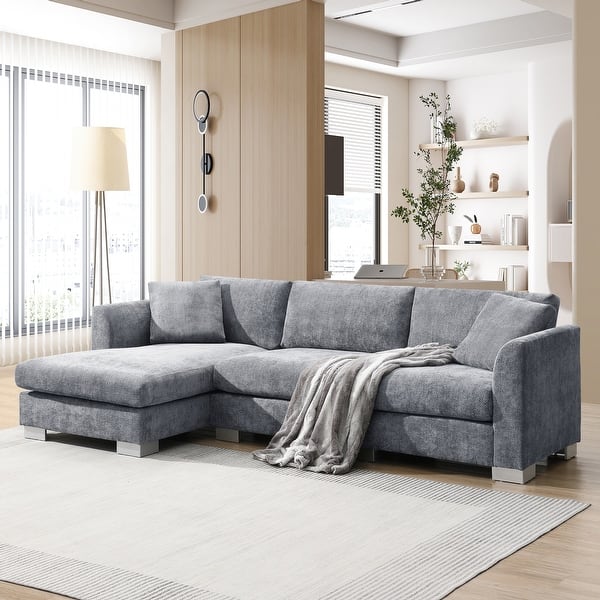 L-shape Chenille Upholstered Sofa Set with Oversized Chaise, - Main Image