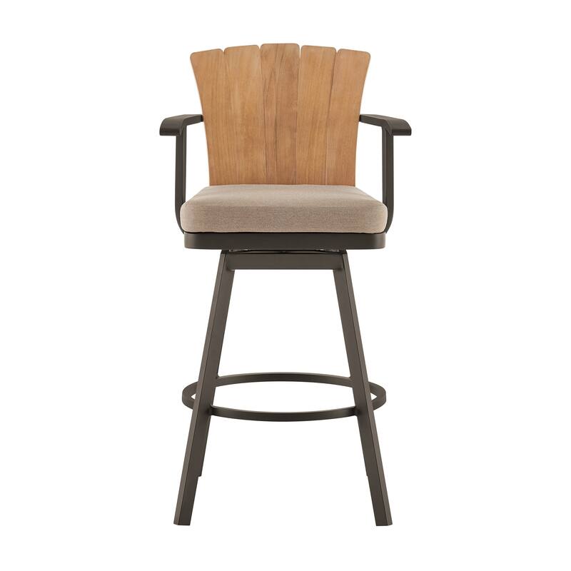 HomeRoots 40" Brown Metal Swivel Outdoor Counter Height Bar chair with Footrest