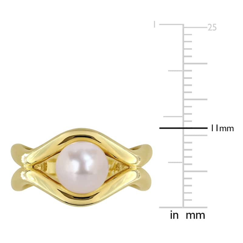 Miadora Cultured Freshwater Pearl Modern Ring Yellow Plated Sterling Silver