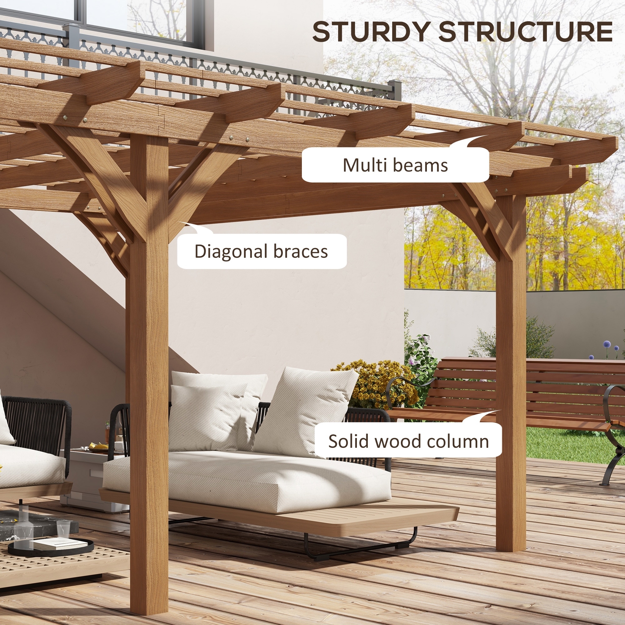 Outsunny 2 X 2m Wooden Pergola Kit, Decorative Garden Gazebo