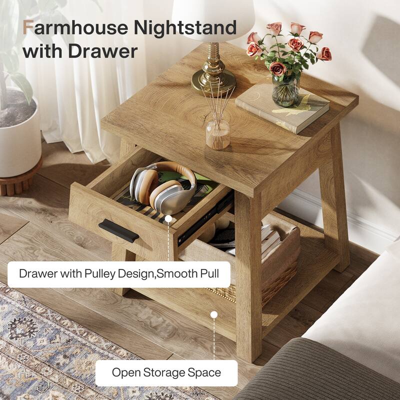 Rustic Nightstand with Drawer and Open Shelf