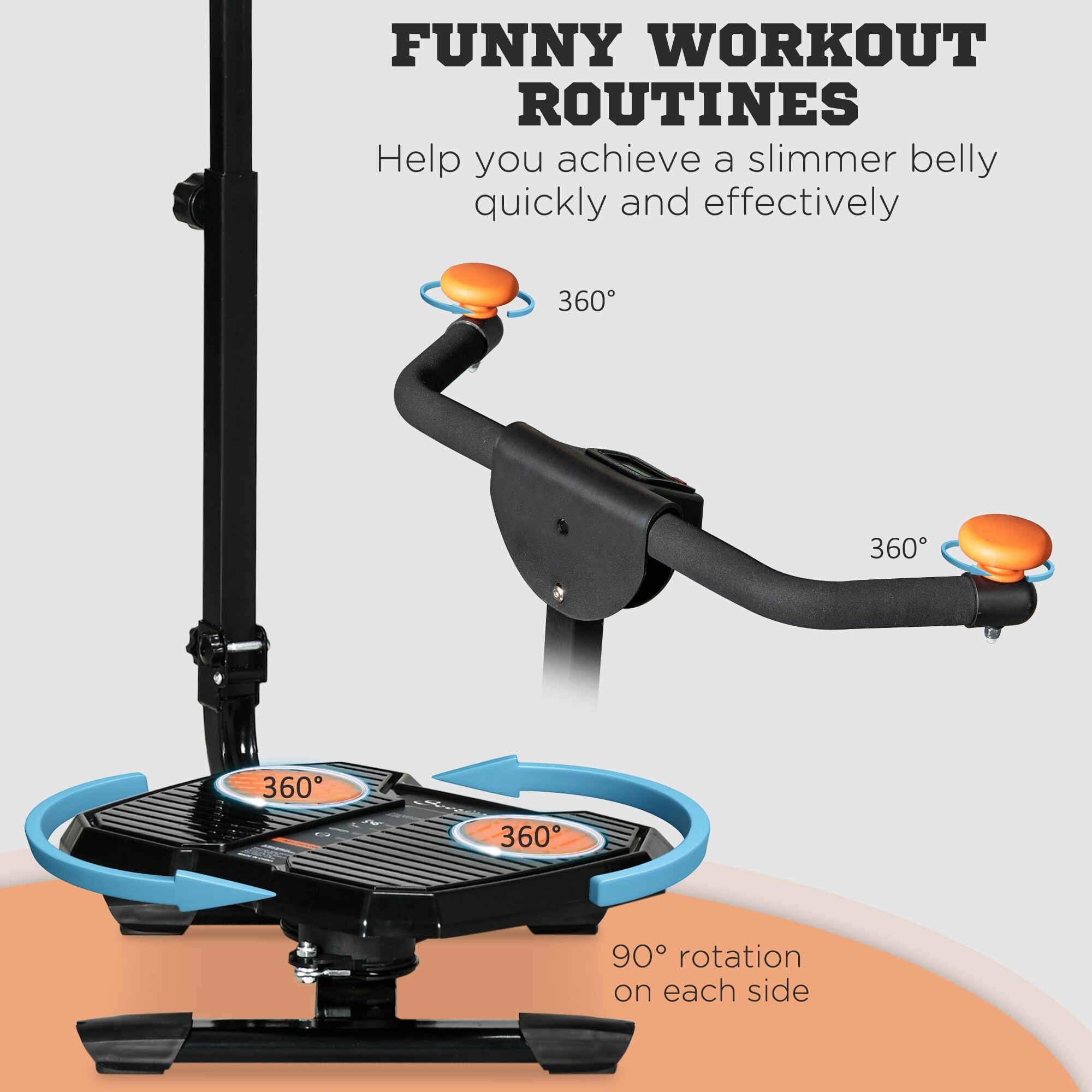 Soozier Foldable Ab Twister Height Adjustable Twist Board with LCD Monitor Body Shaper Machine for Abs Waist Core Legs Black