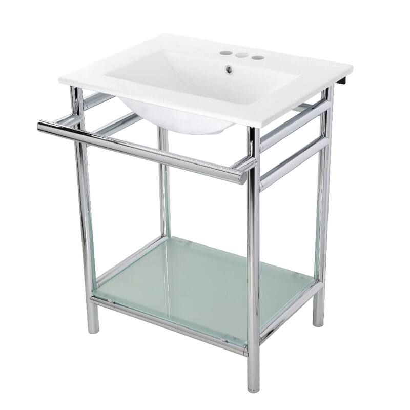Kingston Brass 24" Rectangular Ceramic, Glass, Stainless Steel Console - White / Chrome