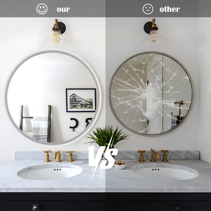 Multi-size Round Wooden Frame Mirror - White