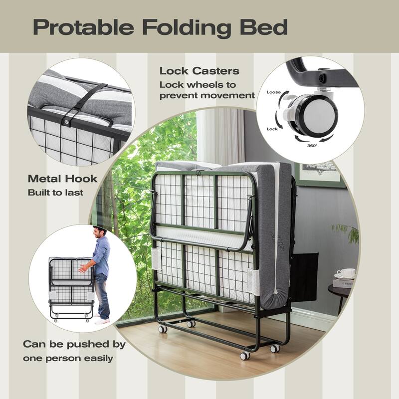 Folding Bed with Mattress, SPortable Foldable Bed with Storage Cover