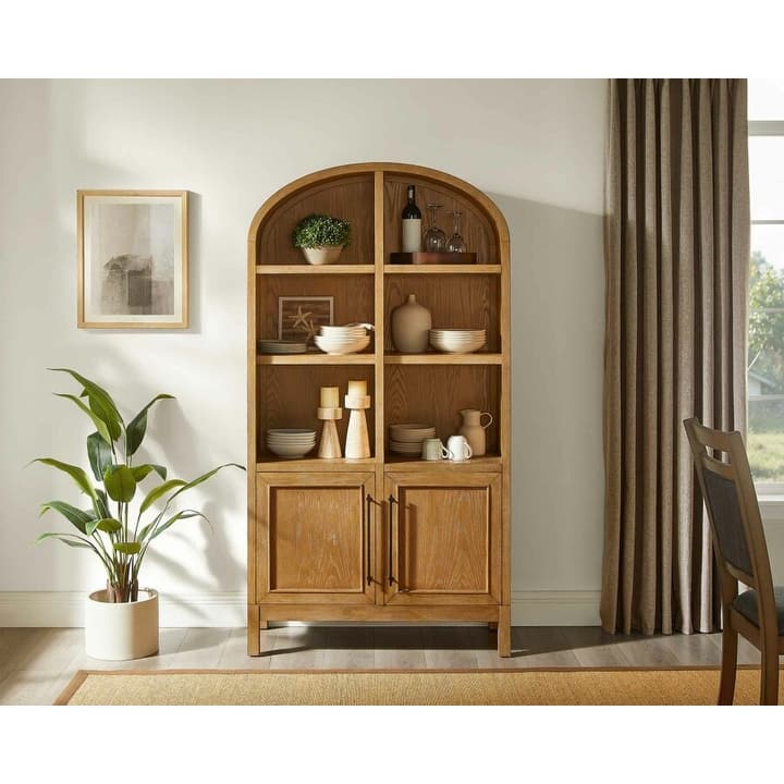 Modern Wood Arched Display Cabinet/Bookcase, Office Shelving, Storage Cabinet, Fully Assembled, Brown - 40"w x 76"h x 17"d