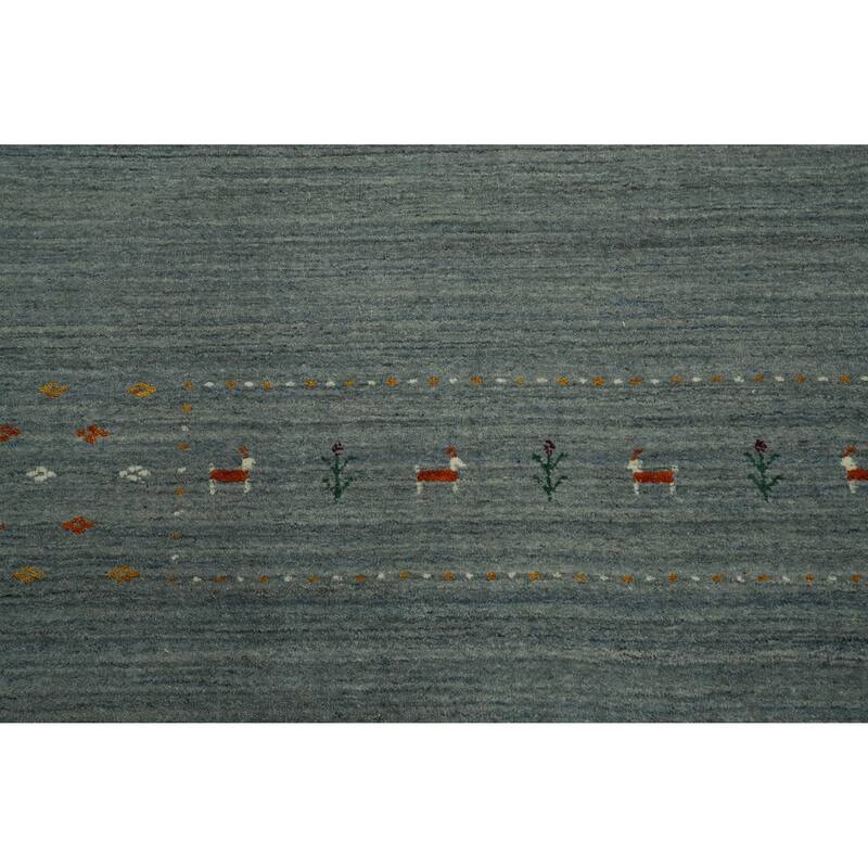Hand Knotted Oriental 100% Wool Carpet Tribal Animal Pictorial Navy Blue & Blues Gabbeh Area Rug - 9' 1'' X 9' 2''