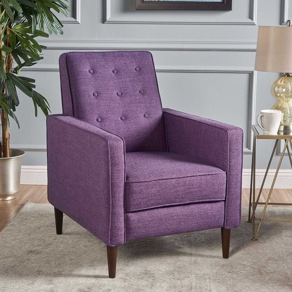 slide 2 of 17, Mid-Century Modern Fabric Recliner Chair with Birch Legs by Christopher Knight Home Purple