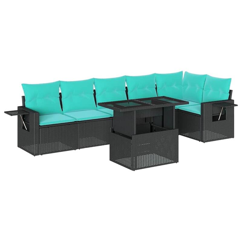 vidaXL 7 Piece Patio Sofa Set with Cushions Black/Gray Poly Rattan - 24.4 x 24.4 x 27.2