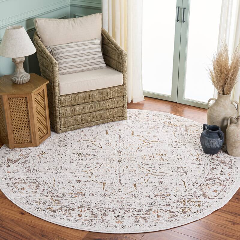 SAFAVIEH Leonette Saaskia Vintage Distressed Rug - 6'7" Round - Ivory/Brown Taupe