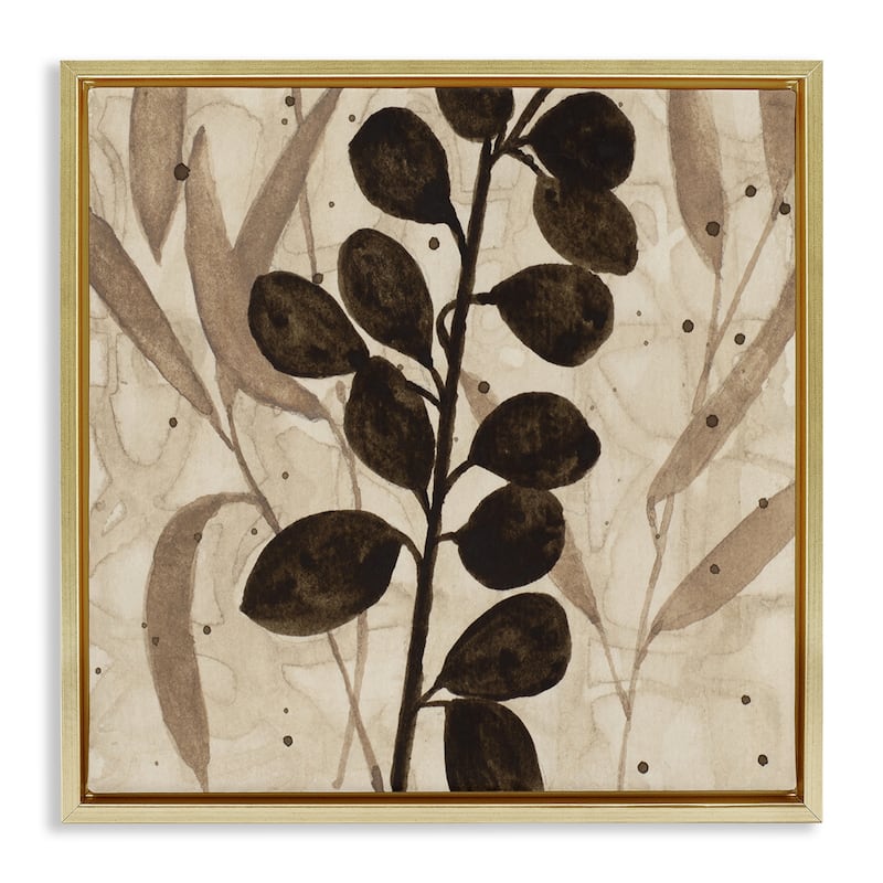 Stupell Beige & Brown Natural Leaves Framed Floater Canvas Wall Art Design By Krinlox - 25 x 25 - Gold