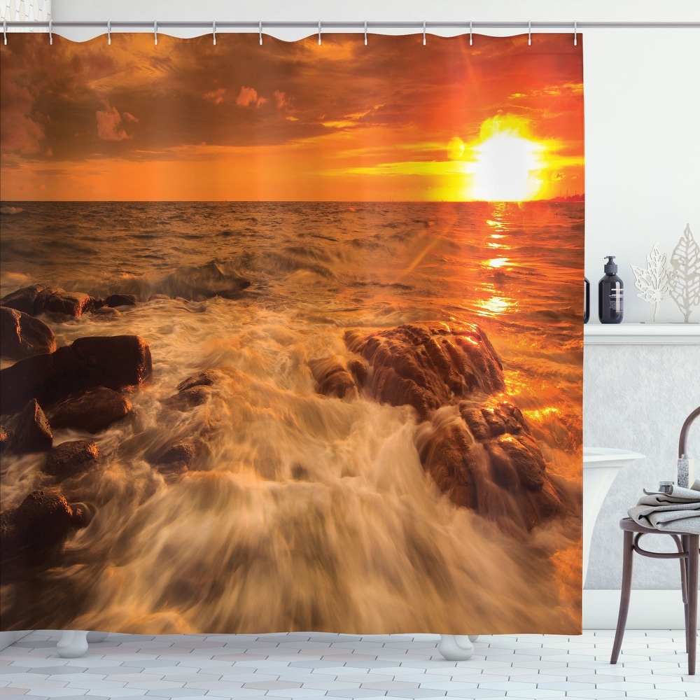 Ambesonne Yellowstone Shower Curtain, Hot Spring Scenery, 69 inchWx70 inchL, Orange Brown, Size: 69 W x 70 Large