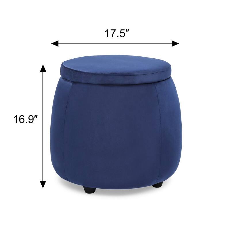 Adeco Velvet Round Storage Ottoman with Removable Lid, Footrest Stool