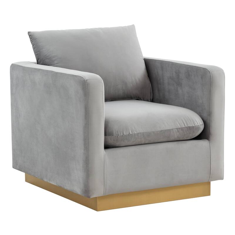 Nervo Velvet Modern Single Seater Sofa, Accent Arm Chair with Gold Stainless Steel Square Base for Living Room & Bedroom - 32.67 - Light Grey