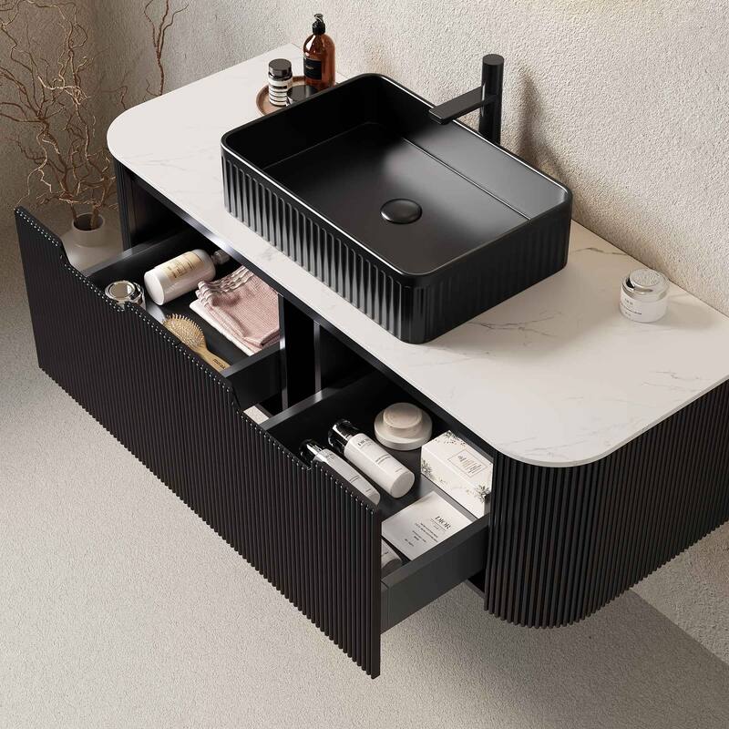 Wall Mounted Striped Bathroom Storage Cabinet with Sink
