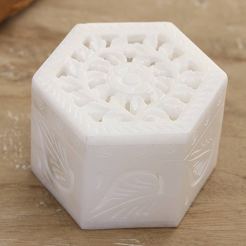 Novica Handmade Blooming Traditions Alabaster Jewelry Box