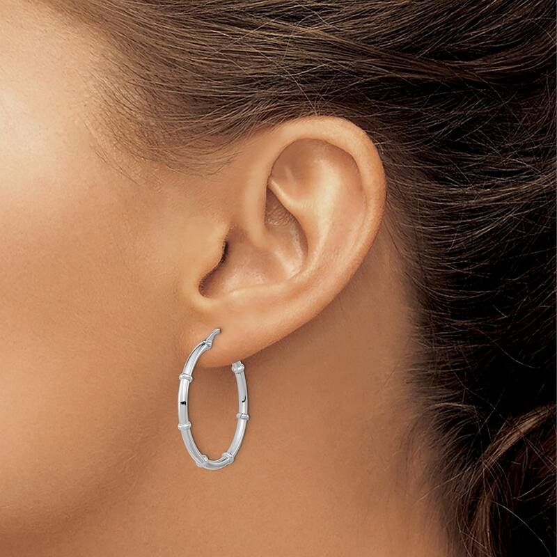 Curata 14k White Gold Polished Bar Station 28x2mm Round Hoop Earrings