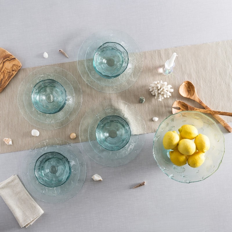 French Home Recycled Glass, 12 piece Coastal Dinnerware Set