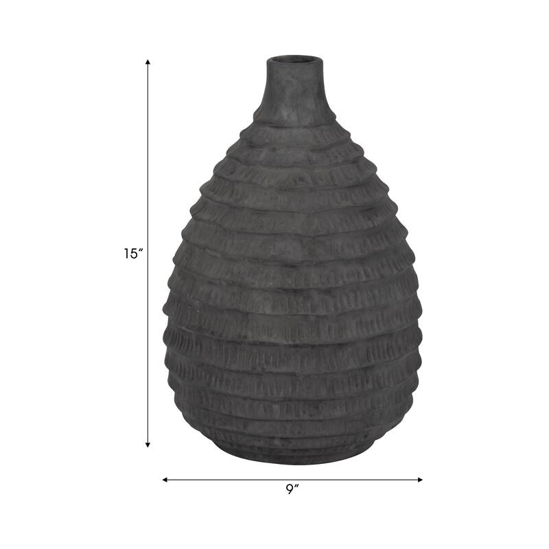 Sagebrook Home 15-inch Faded Ribbed Bulbous Vase in Black Ceramic
