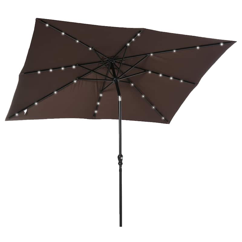 Outdoor LED Lighted 9' x 7' Solar Umbrella with Tilt and Crank