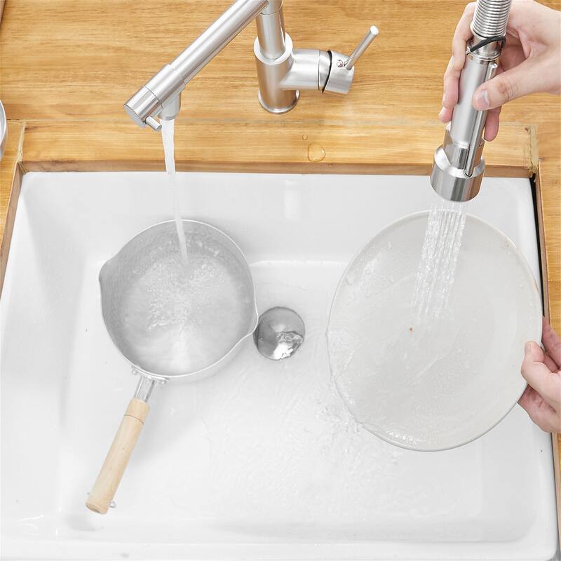 Commercial Pull-Down Kitchen Faucet w/ Spring Sprayer - Brushed Nickel