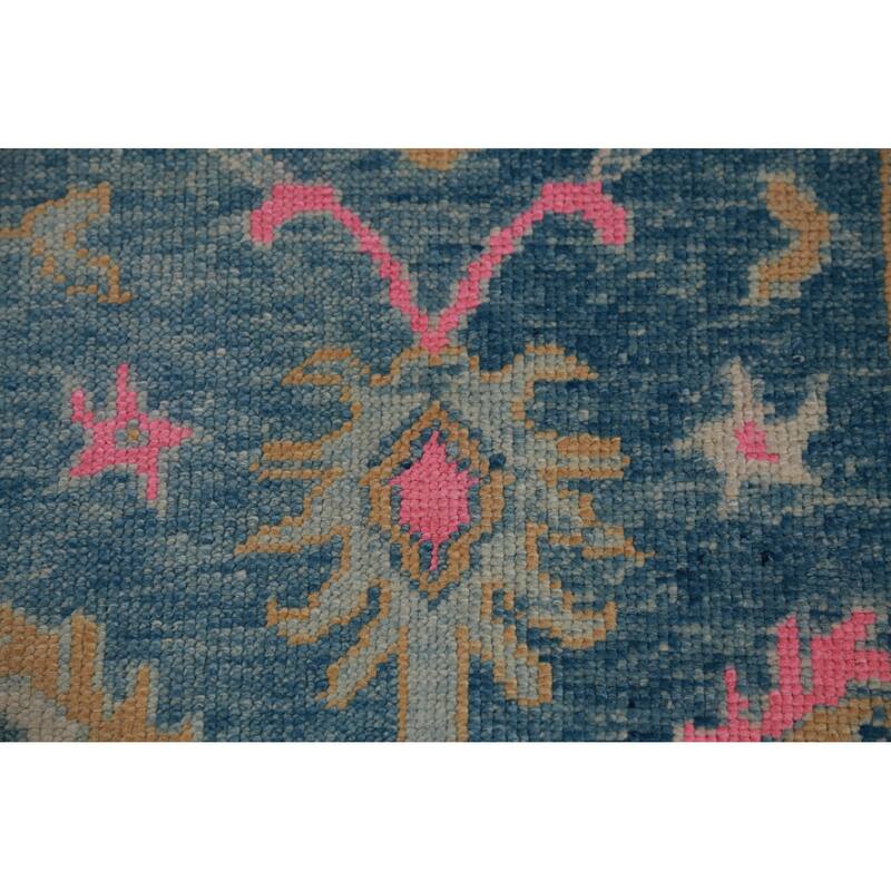 Hand Knotted Oriental 100% Wool Carpet Transitional Floral Navy Blue & Blues Oushak Runner Rug - 15' 10'' X 3' 2''