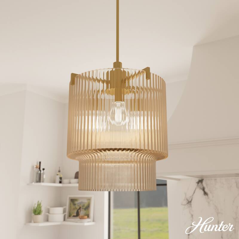 Hunter + Jasmine Roth Ontario Ribbed Glass Pendant Chandelier - Foyer, Dining Room, Kitchen Table or Island - Transitional, Glam - 3-Light - Luxe Gold