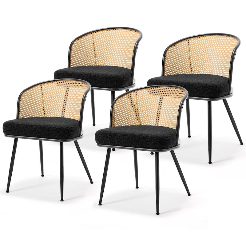 Upholstered Rattan Dining Chairs with Metal Legs Set of 2/4 - 29.92"H x 20.5"W x 23.03"D