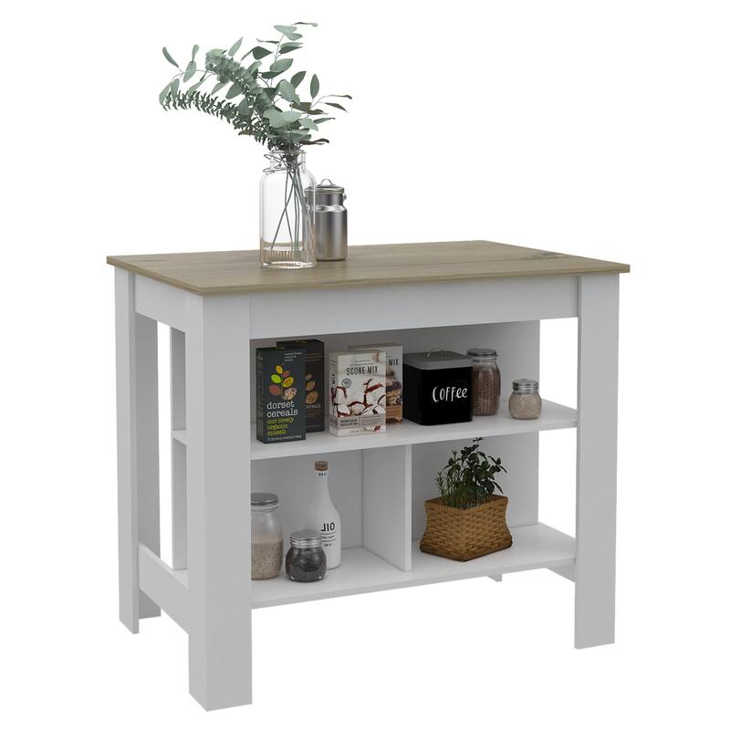 Brooklyn Antibacterial Surface Kitchen Island, Three Concealed Shelves
