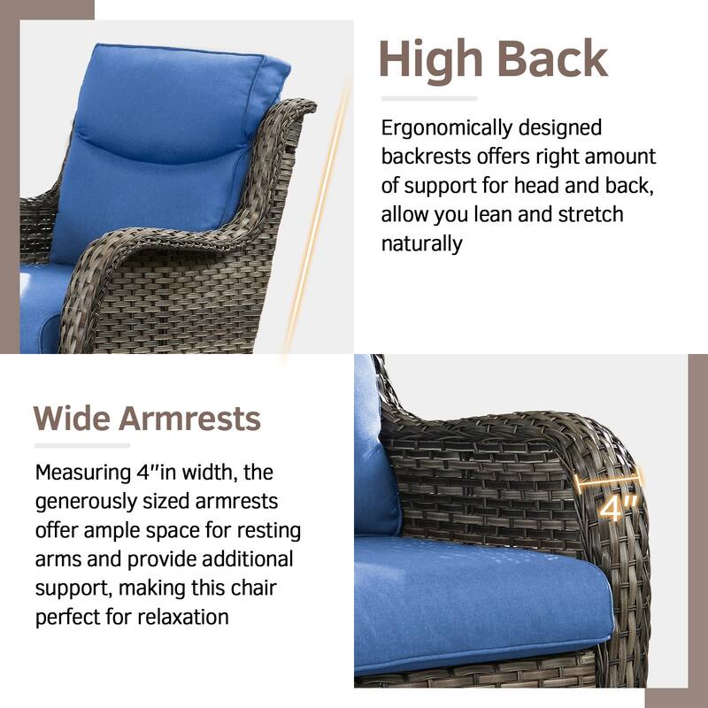 Outdoor Swivel Rocker Patio Wicker Chair with Thick Cushions