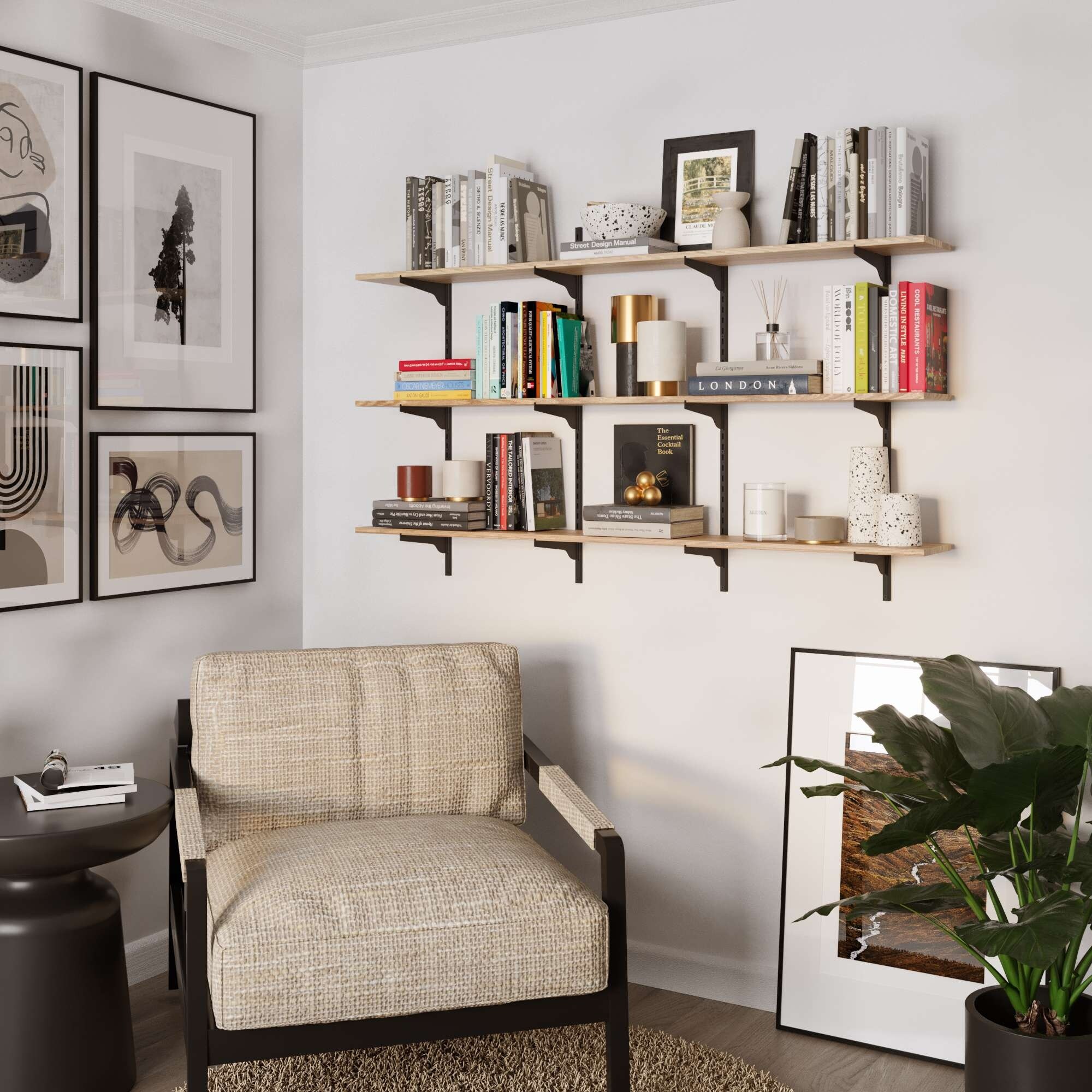 Wallniture Turin 60 Inch Long Wall Bookshelf, Floating Shelf with