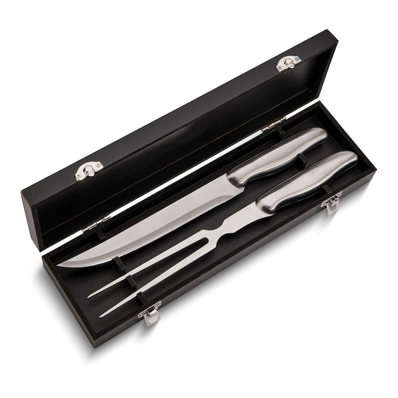 Curata Stainless Steel with Brushed Handles 2 Piece Carving Set in Black Box