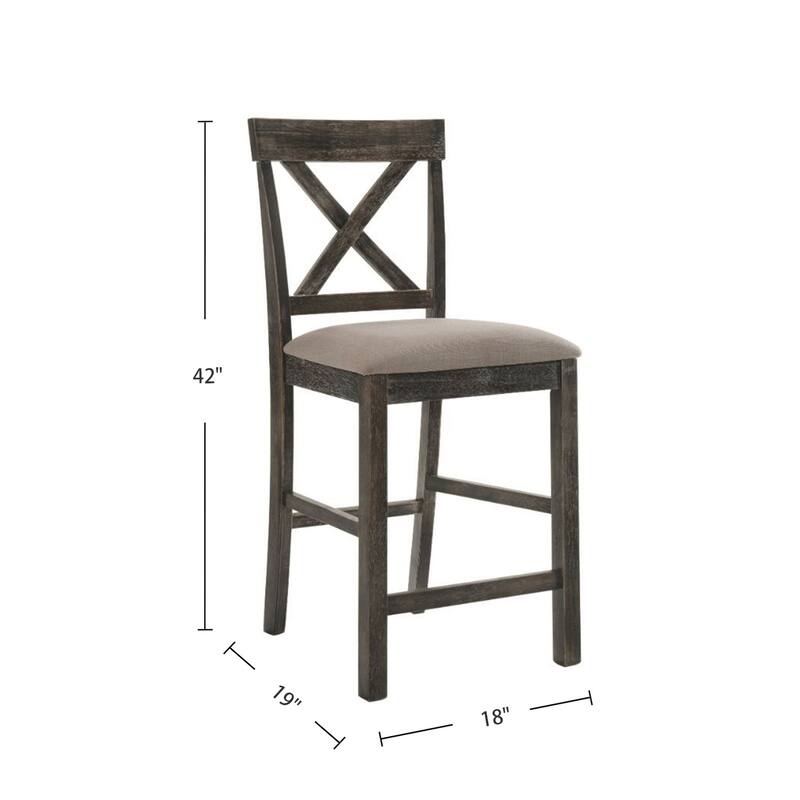 Set of 2 Counter Height Chairs with Linen Padded Seat, Tan and Weathered Gray