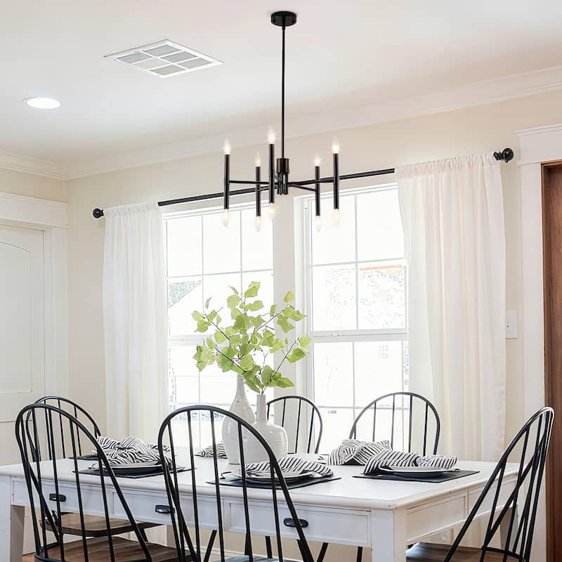 10 - Light Modern candle Chandelier with Adjustable Height, Sleek Linear Design for Dining Room, Living Room