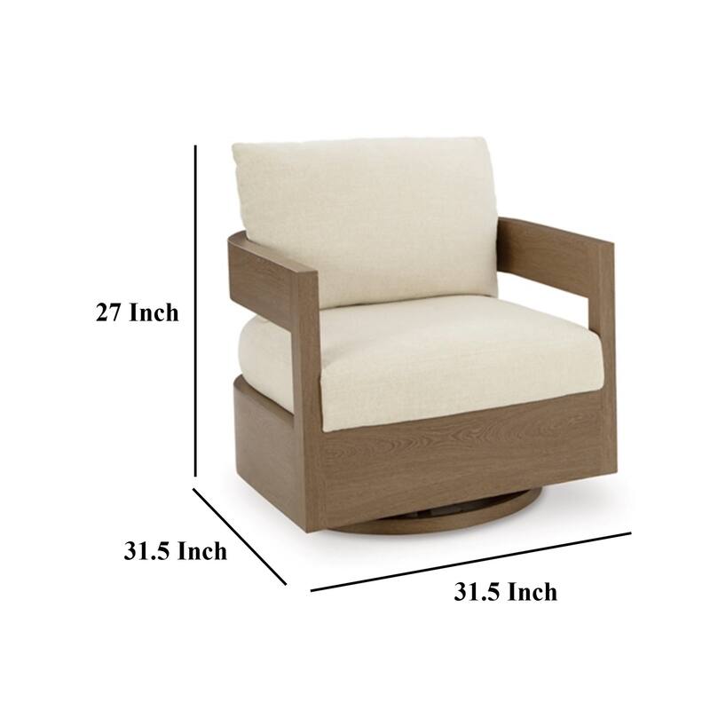 Baily Outdoor Swivel Glider Lounge Chair, Cream White, Brown Metal