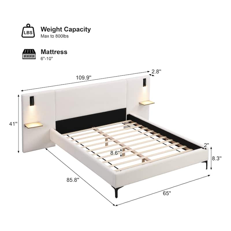 Christopher Knight Home - Elise Queen Boucle Upholstered Bed with Integrated Lights and Shelves