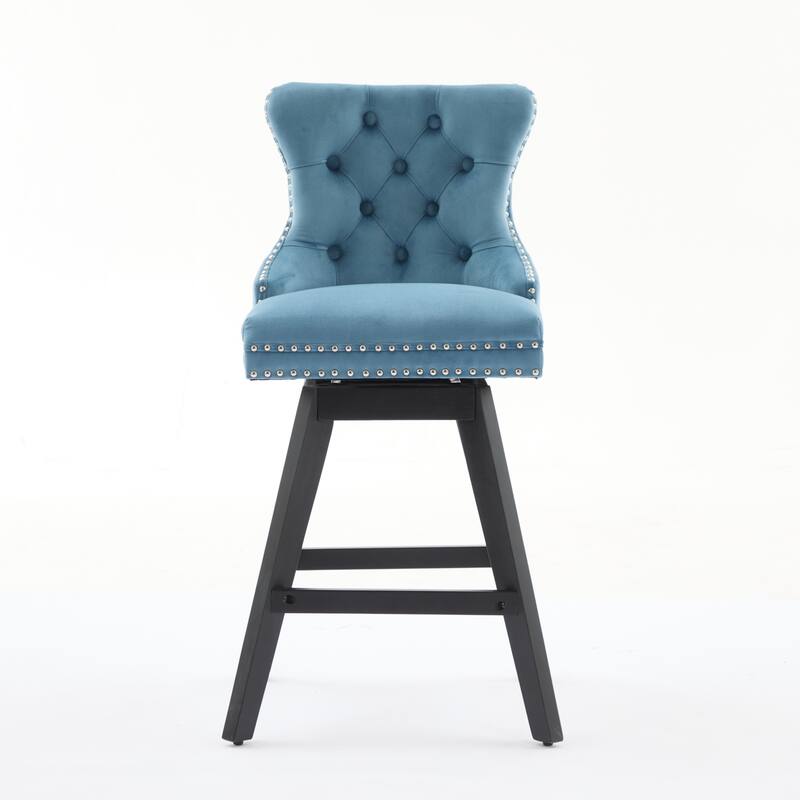 GDF Studio - Leisure Style Swivel Velvet Bar Stools with Button Tufted Decoration and Chrome Nailhead Trim (Set of 2)