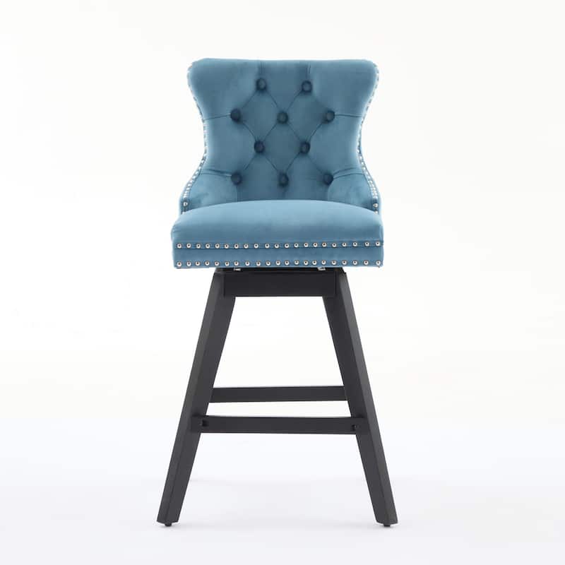Set of 2,Swivel Velvet Barstools with Button Tufted Decoration and Wooden Legs
