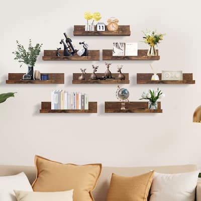 Homy Casa U-Shaped Wall-Mounted Floating Shelf Set of 8, Black & BR